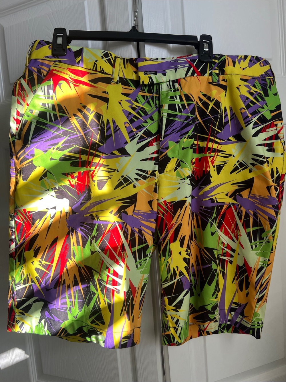 Loudmouth Men's Bold Tropical Print Shorts in Yellow, Purple & Green